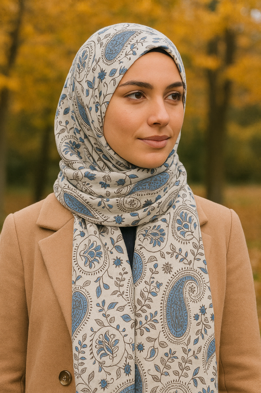 Blue Paisley luxe printed jersey scarves and Hijab